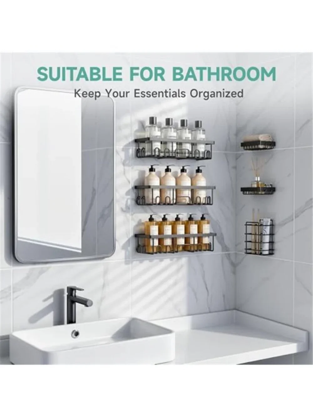 Shower Caddy 6-Pack, Bathroom Organizers and Storage Shelves, Black